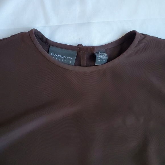 Vtg Liz Claiborne Brown Short Sleeve Round Neck Blouse Size 6 - Picture 9 of 16